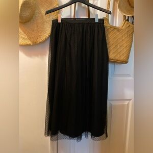 J. Crew Black Midi Skirt with swiss dots tulle overlay